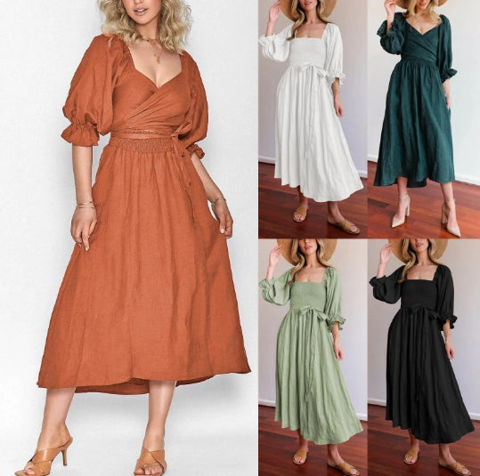 Elegant French Dress with Stylish Ruffled Sleeves