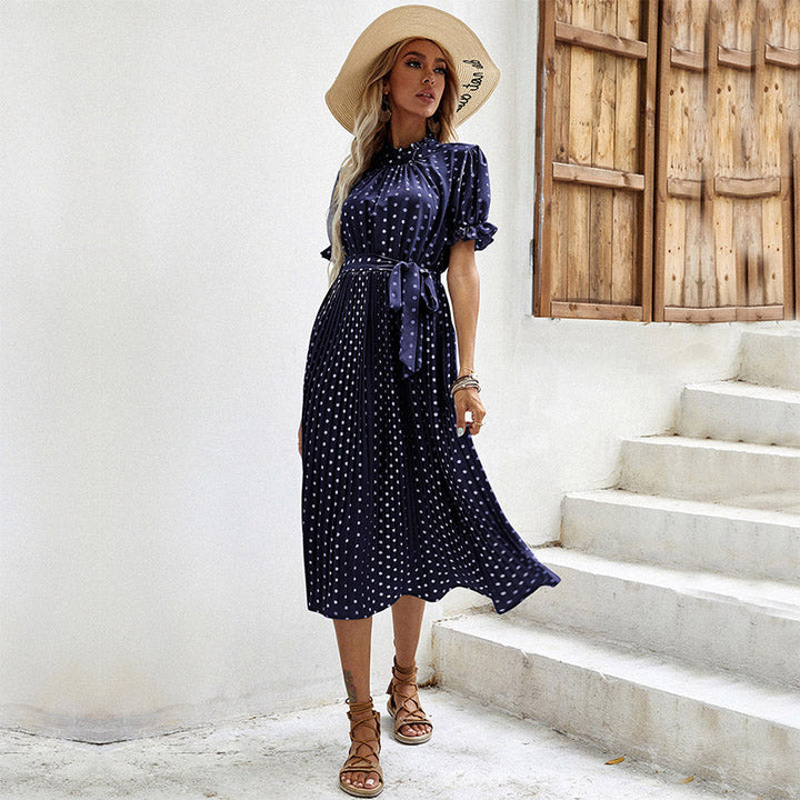 Chic Midi Dress Adorned with Fun Polka Dots