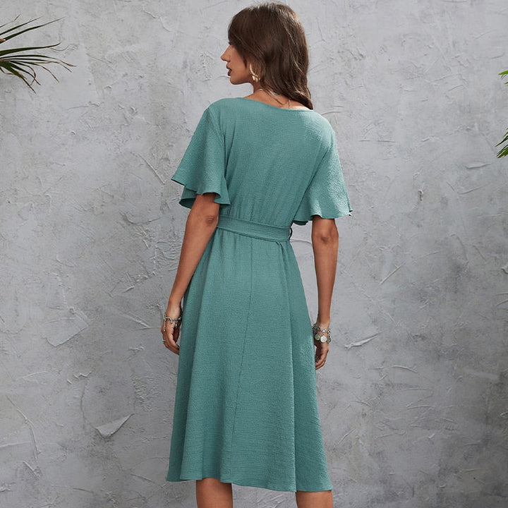Stylish Midi Dress with Elegant Wrap Design