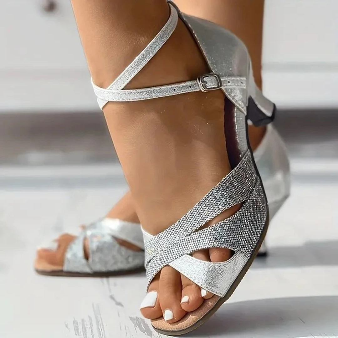 Chic Women's Sandals with Dazzling Glitter Heels