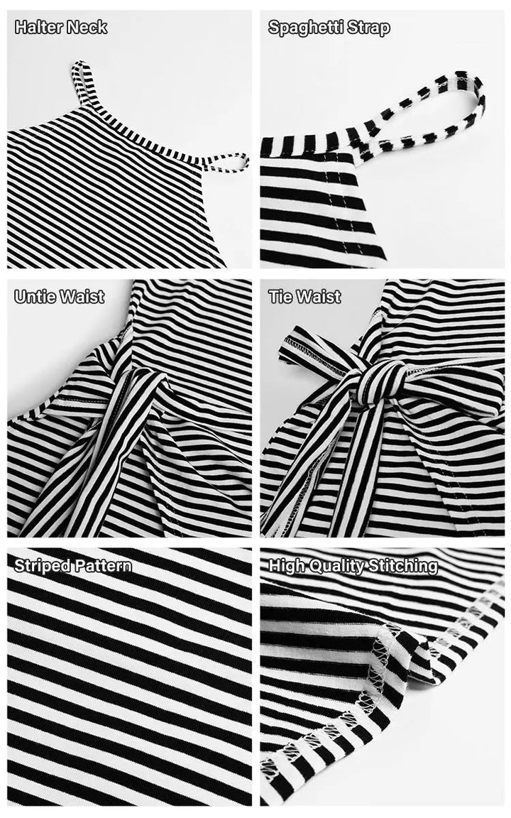 Chic Striped Halter Neck Maxi Dress