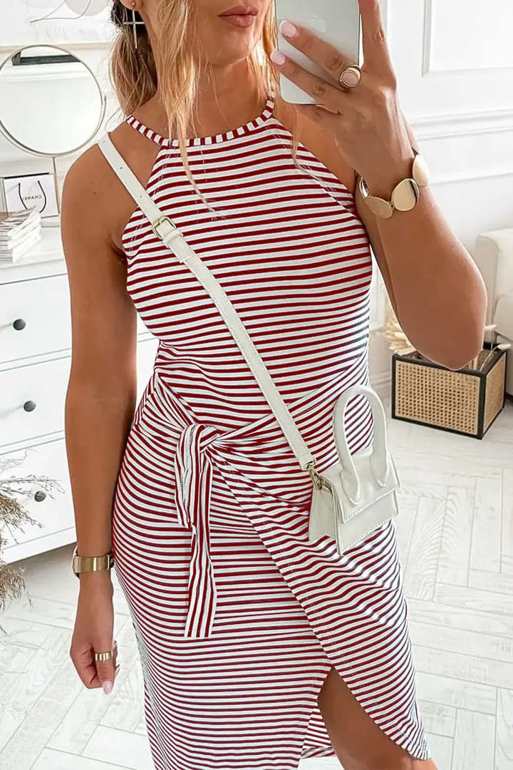 Chic Striped Halter Neck Maxi Dress
