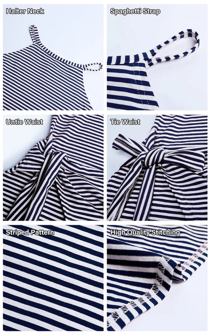 Chic Striped Halter Neck Maxi Dress