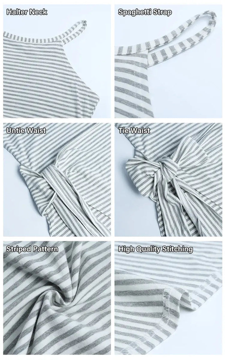 Chic Striped Halter Neck Maxi Dress