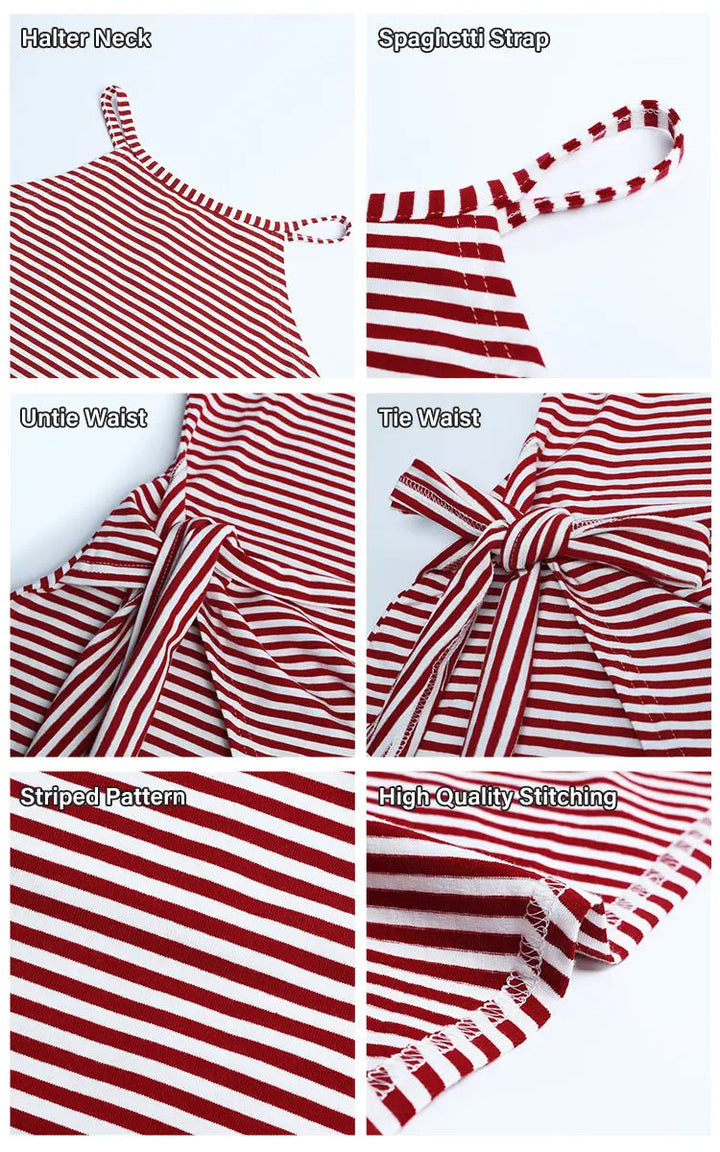 Chic Striped Halter Neck Maxi Dress