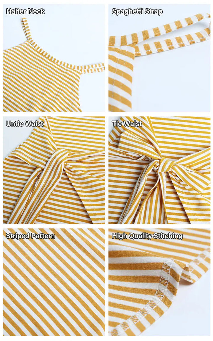 Chic Striped Halter Neck Maxi Dress