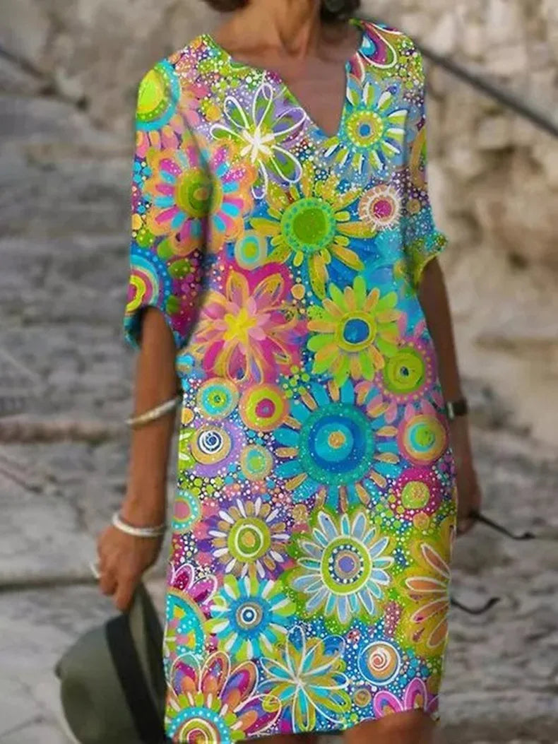 Charming V-Neck Floral Dress