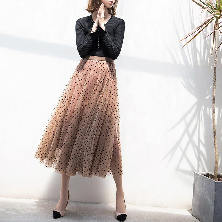 Chic Dotted Maxi Skirt