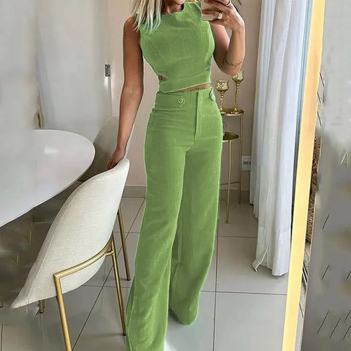 Stylish Cropped Top & High-Waisted Trousers Ensemble