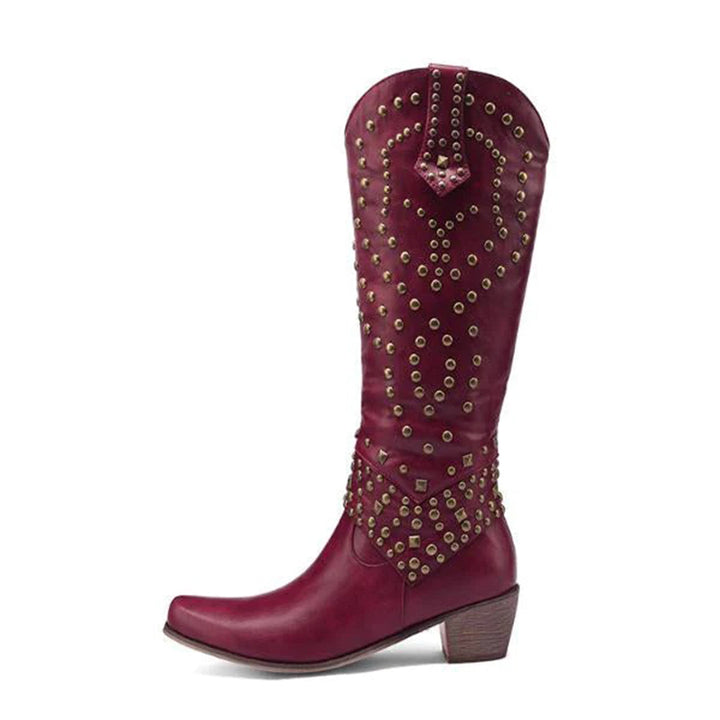 Trendy High Heeled Boots Adorned with Glamorous Metallic Studs