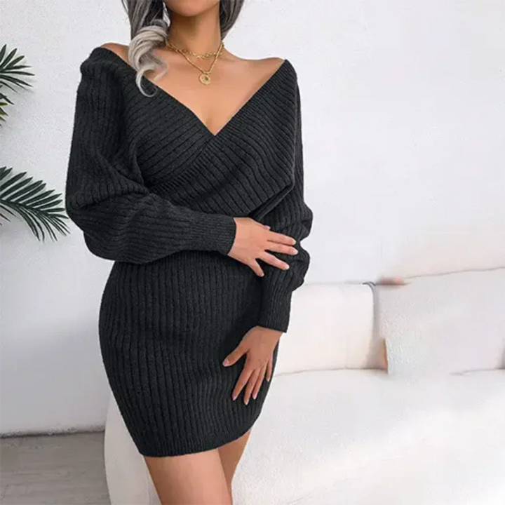 Stylish V-Neck Winter Dress for Women by Minke