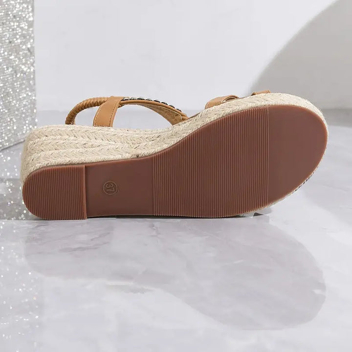 Loretta Women's Elegant Wedge Sandals Adorned with Stunning Rhinestone Details