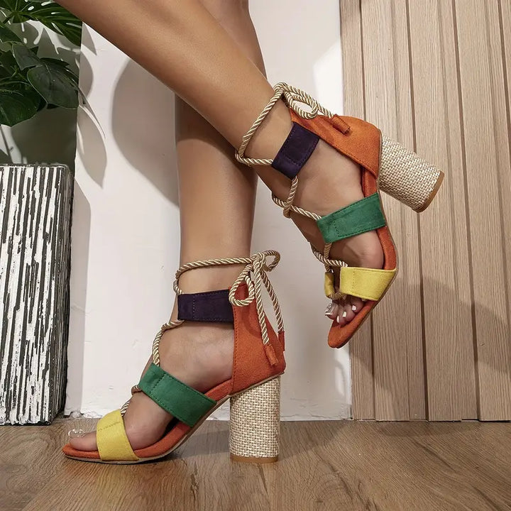 Trendy Colourblock Women's Sandals with Elegant Heels
