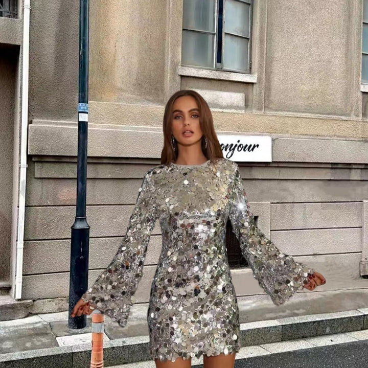 Enchanting Sparkle: Glitzy Sequined Mini Dress for Unforgettable Parties