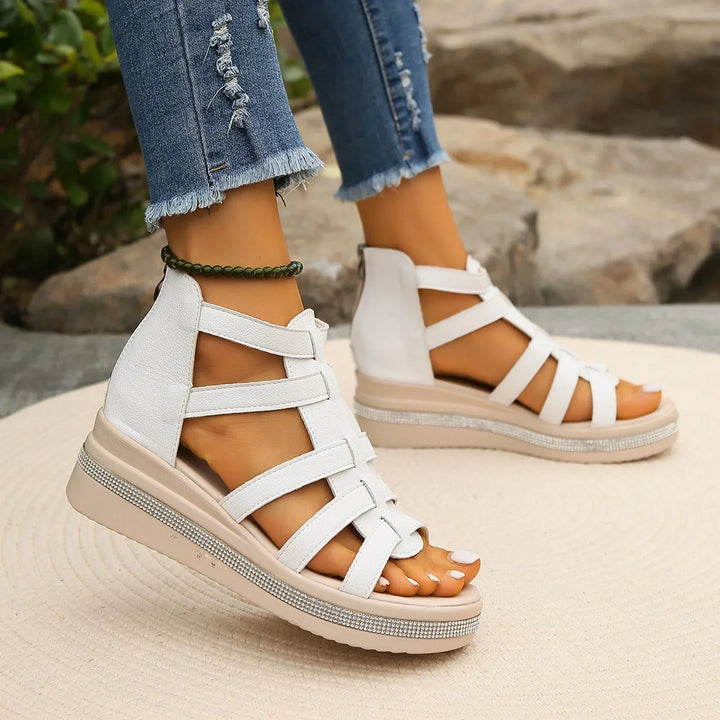 Stylish Women's Platform Sandals Adorned with Dazzling Rhinestones