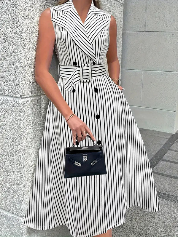 Chic Lorabelle Striped Trench Coat Dress: Elevate Your Style with Sophistication