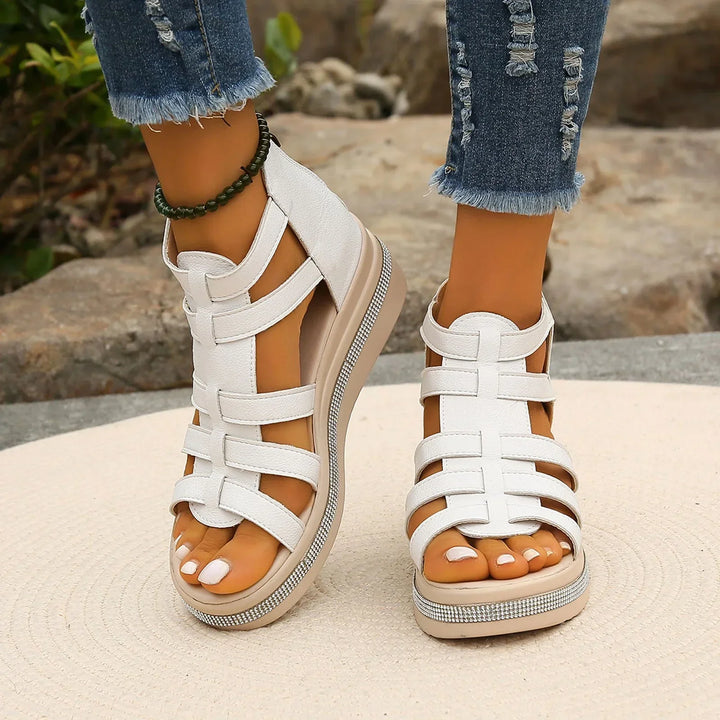 Stylish Women's Platform Sandals Adorned with Dazzling Rhinestones