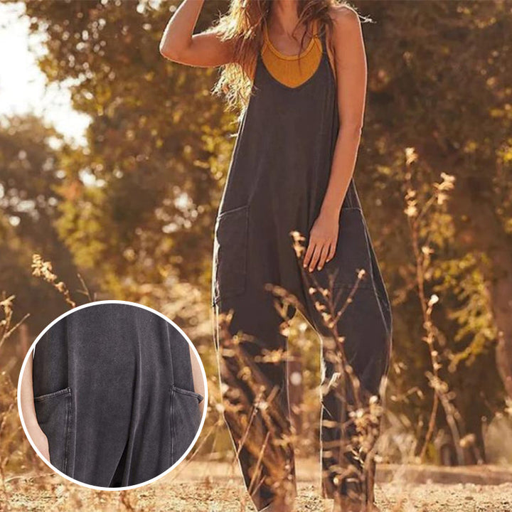 Stylish V-Neck Sling Jumpsuit with Convenient Pockets