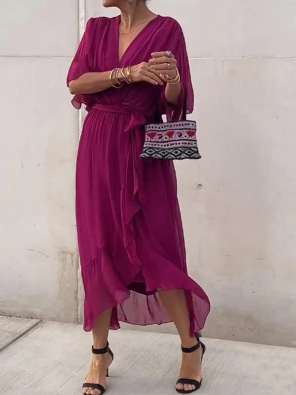 Exquisite Chiffon V-Neck Dress for Effortless Elegance