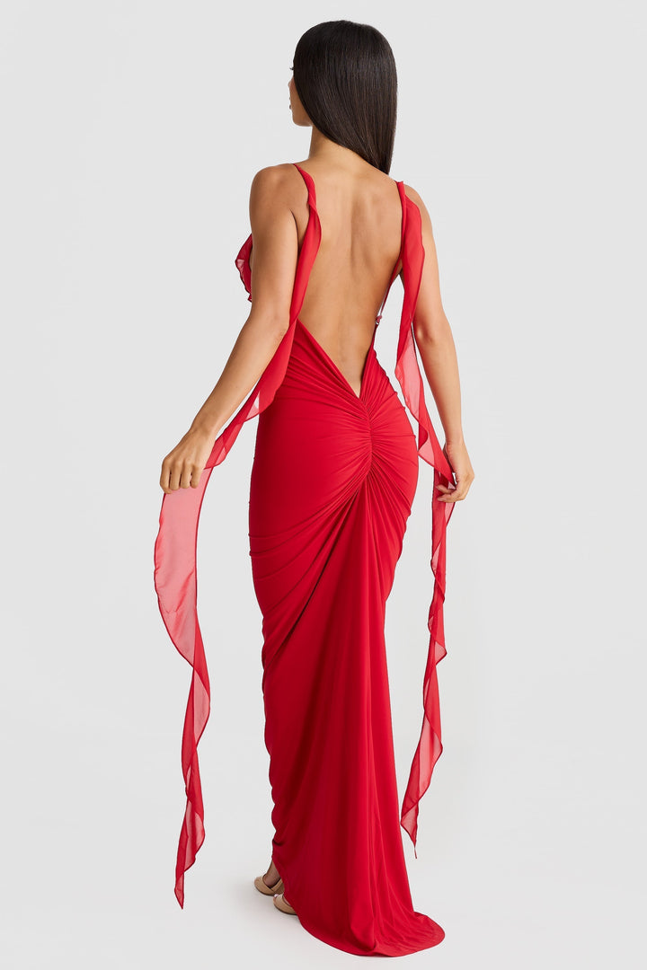 Elegant Maxi Dress Featuring a Stunning Open Back Design