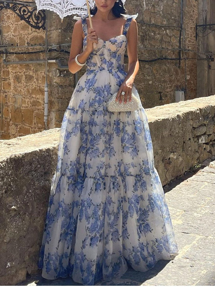 Elegant High-Waist Floral Midi Dress