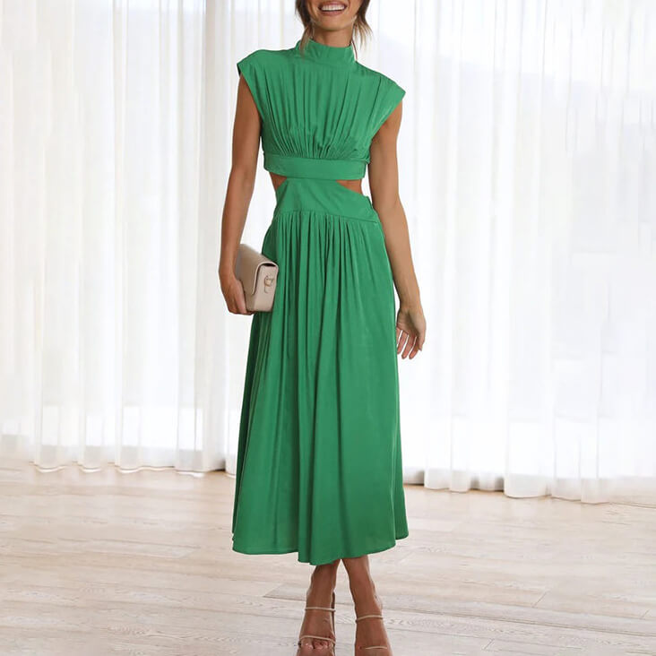 Elegant High Neck Pleated Dress