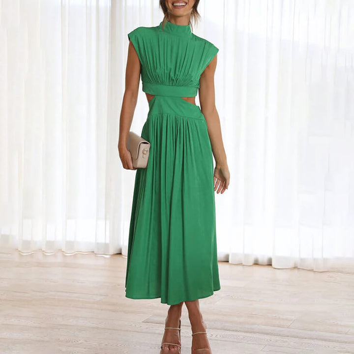 Elegant High Neck Pleated Dress