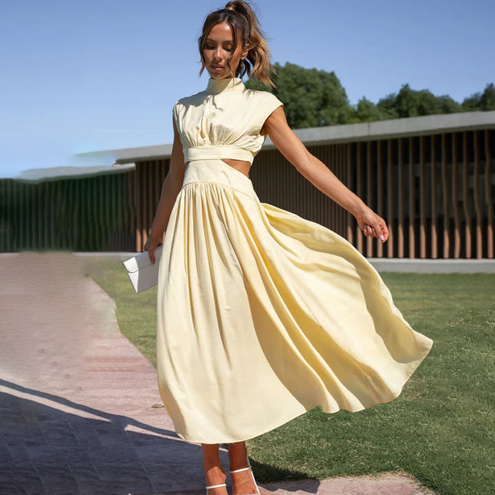 Elegant High Neck Pleated Dress
