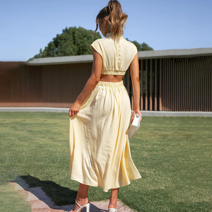 Elegant High Neck Pleated Dress