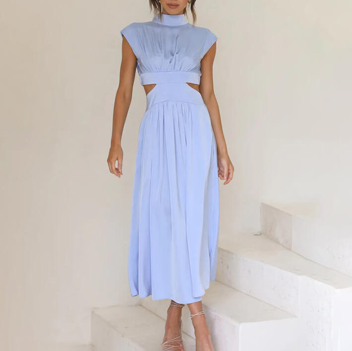 Elegant High Neck Pleated Dress